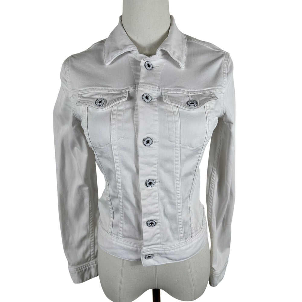 AG Adriano Goldschmied White Denim Jacket Womens XS Stretch Robyn Trucker Jean